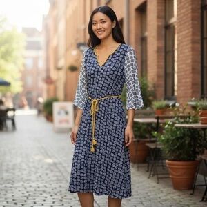Boden Belle Jersey V-Neck Bell Sleeves Midi Dress Size 8